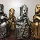 Gothic Chess Set - Gold and Silver Metallic Antique Effect (Chess pieces Only) -