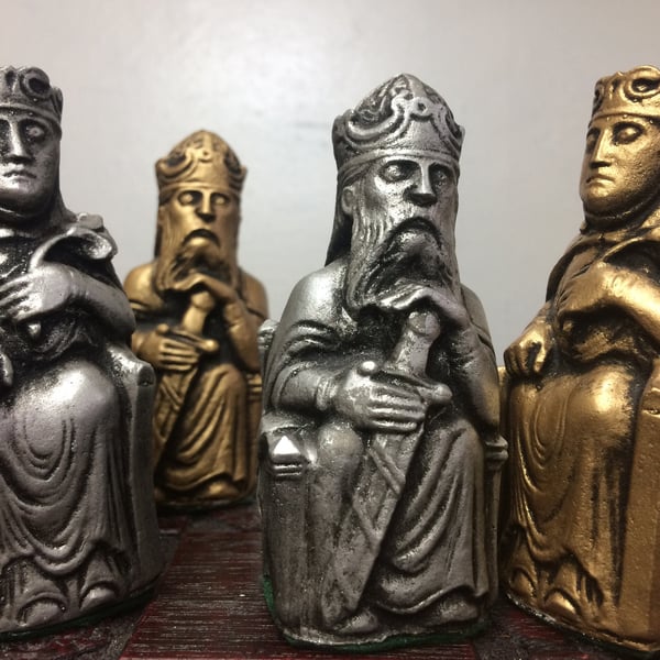 Gothic Chess Set - Gold and Silver Metallic Antique Effect (Chess pieces Only) -
