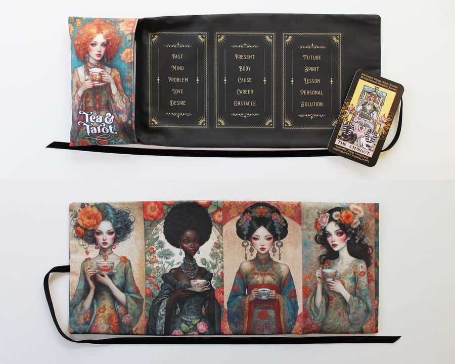 Tarot Card Wrap, Tarot Storage Pouch Holder Case, Female Tea and Tarot Gift