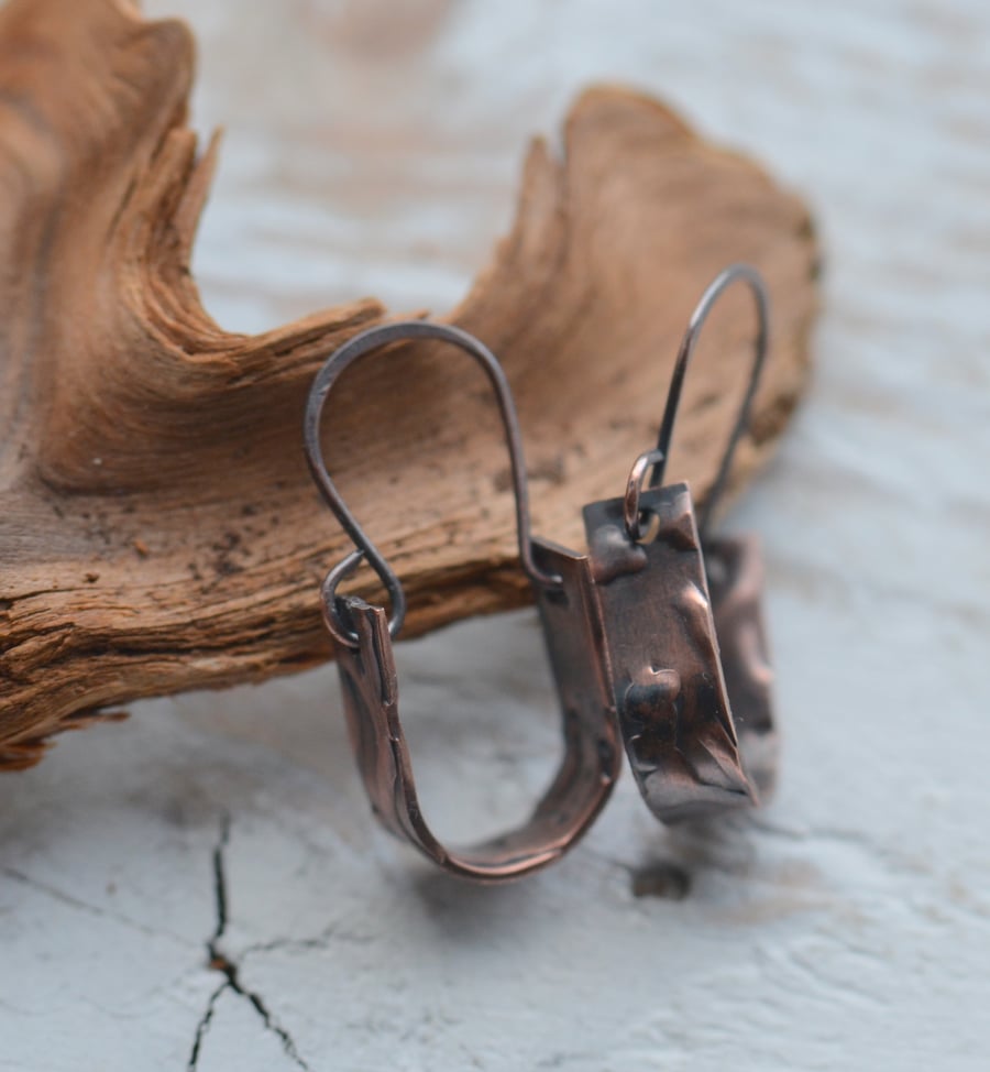 Handmade Copper Embossed Hoop Style Earrings