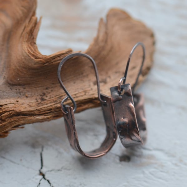 Handmade Copper Embossed Hoop Style Earrings