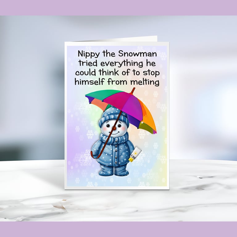 Sunblock Snowman, Christmas Card, A6 10.5cm x 14.8cm