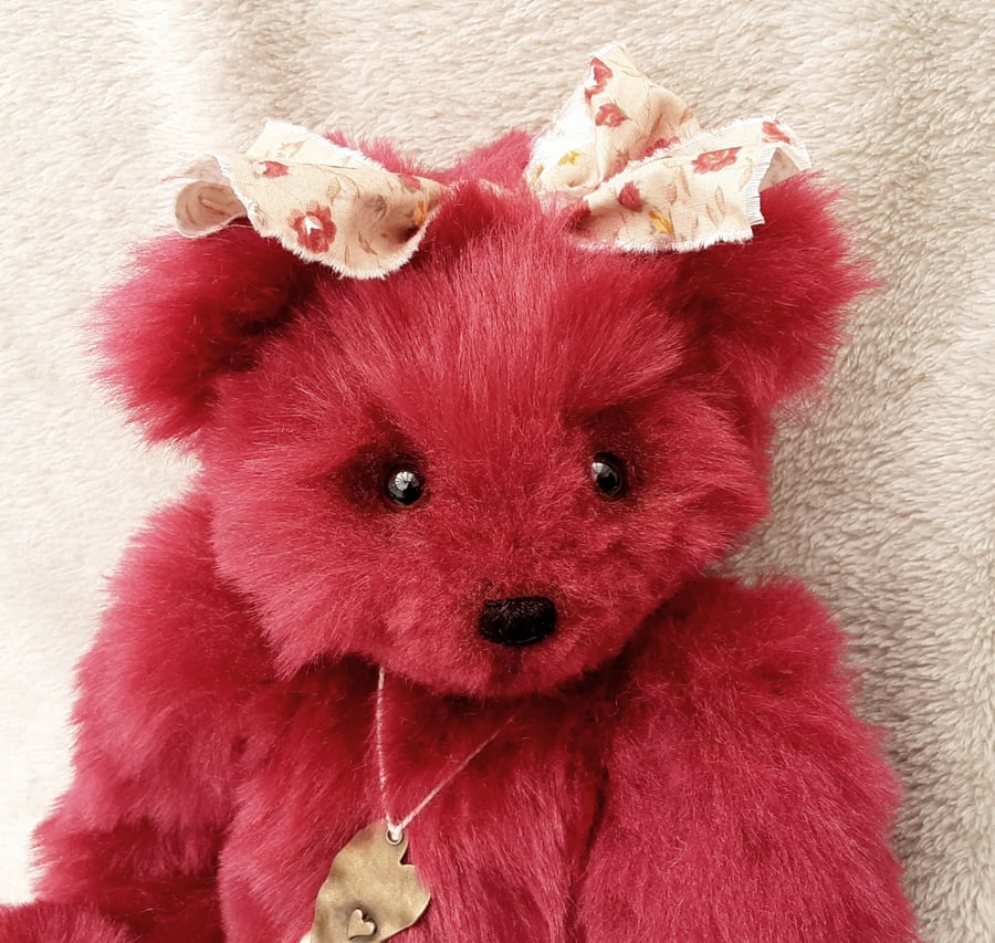 Unique artist bear, hand embroidered teddy bear, one of a kind collectable bear