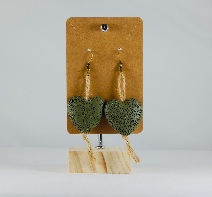 Green heart earrings 