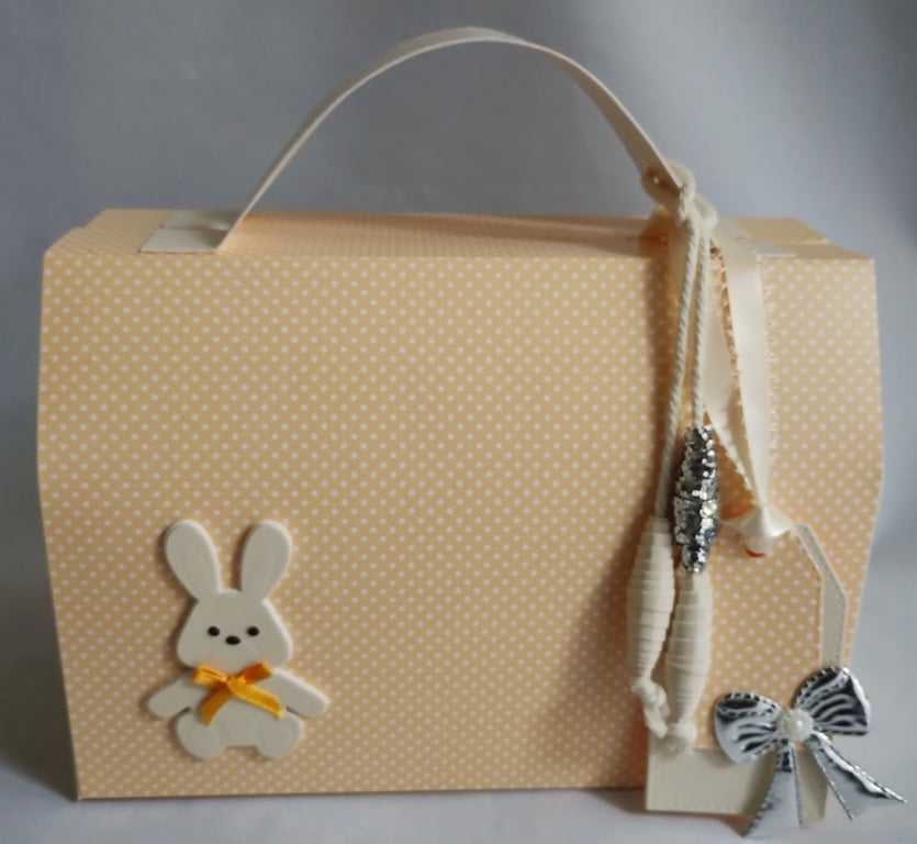 Bunny Gift Box Peachy Polka Dot - New Baby or Easter 