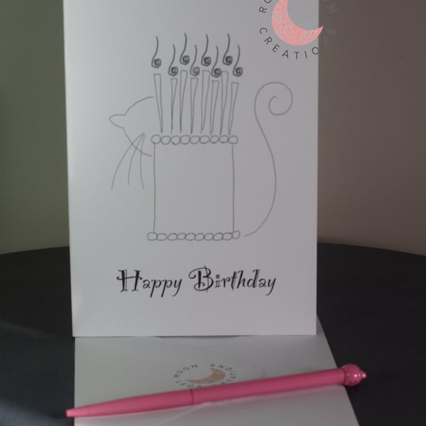 Cake and Cat Birthday Card