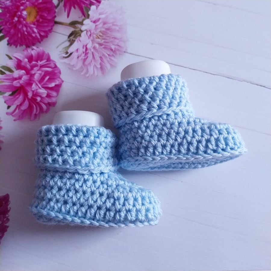 Light Blue Crochet Baby Booties, Gender-Neutral Cot Shoes, UK Newborn Slip-On 