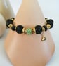 Gold, green & black beaded bracelet, heart charm,  - Image 7