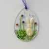 Fused glass Easter egg hanging decoration with bunny