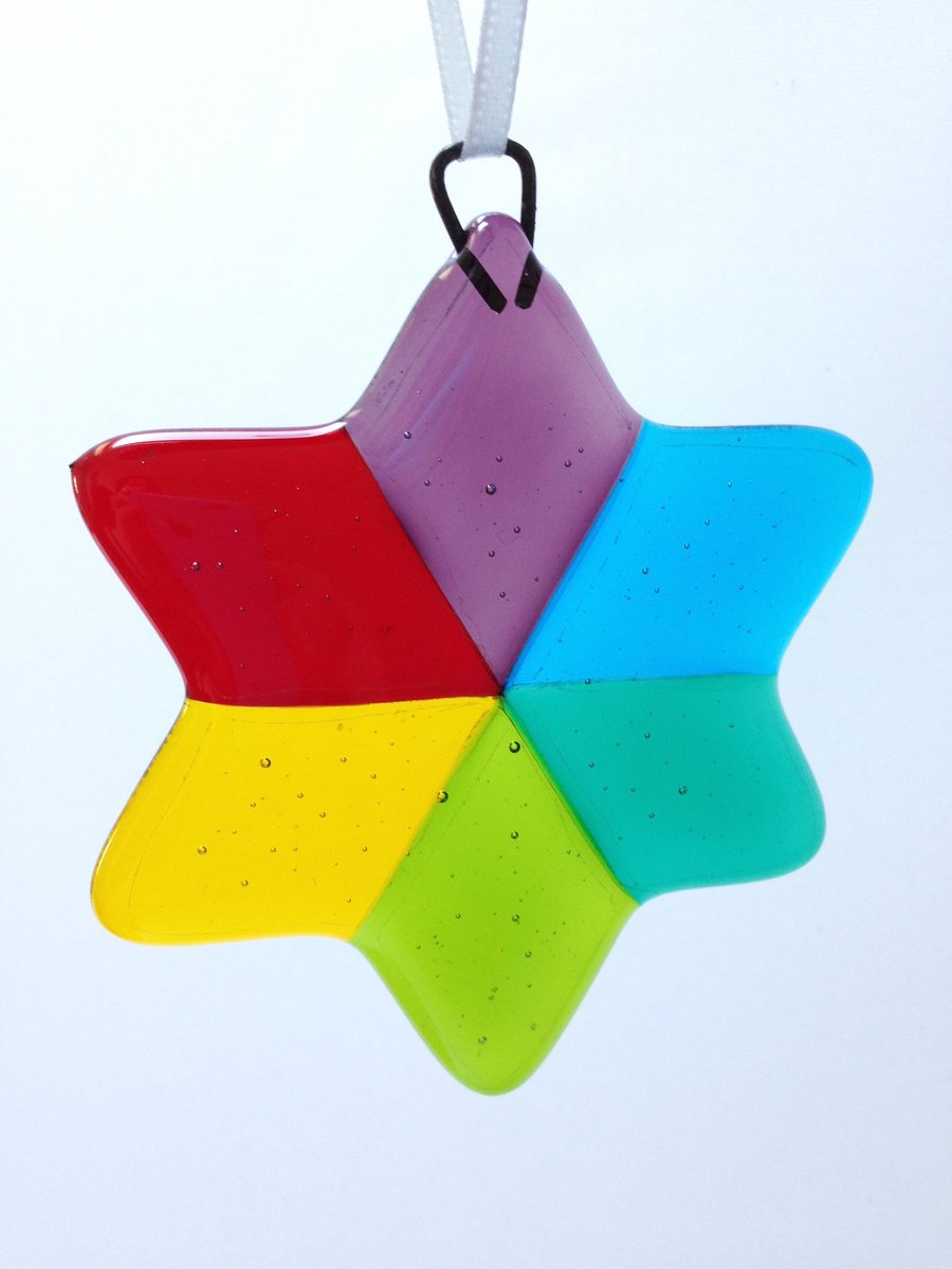 Rainbow Fused Glass Star Christmas Tree Decoration