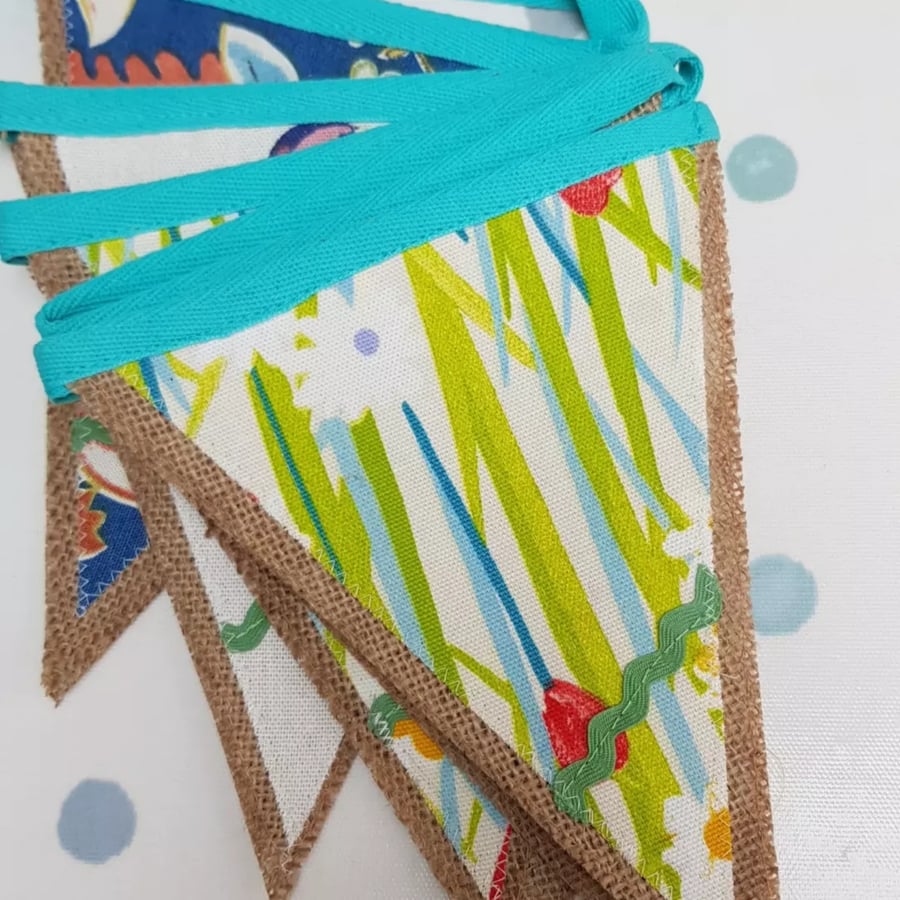 Vintage fabric & hessian bunting  in a bag