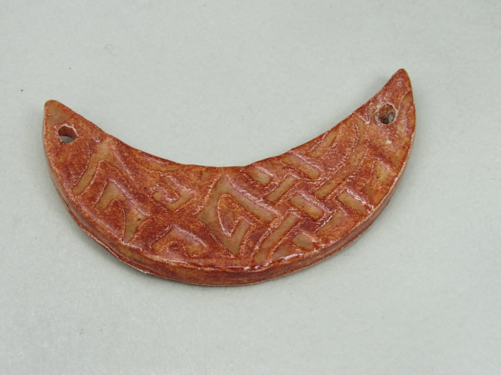 Bright Copper Celtic Ceramic Crescent Bib Pendant
