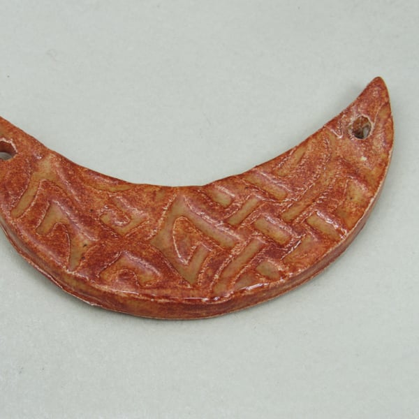 Bright Copper Celtic Ceramic Crescent Bib Pendant