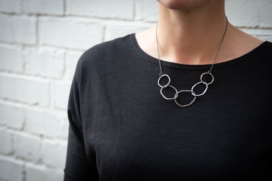 Urban Ocean Linked Necklace. Textured Organic Oxidised Silver Chain Necklace.