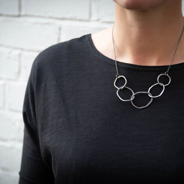 Urban Ocean Linked Necklace. Textured Organic Oxidised Silver Chain Necklace.