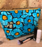 Bright Blue Floral Quilted Fabric Makeup Bag - Image 6