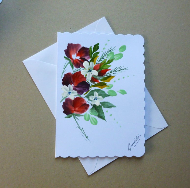 original art hand painted floral greetings card ( ref FA56 K2 )