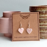 Simply pink heart porcelain clay earrings on silver plated hooks