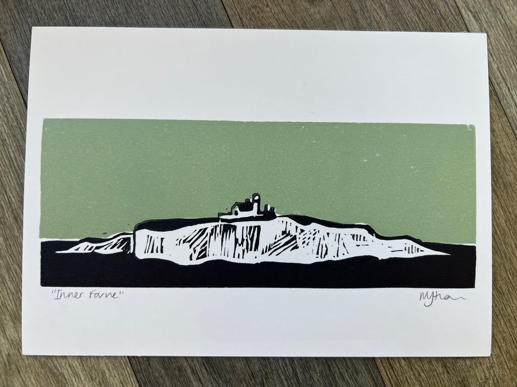 Inner Farne Original Lino Print Sage Green