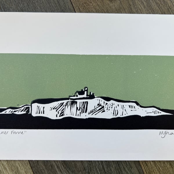 Inner Farne Original Lino Print Sage Green