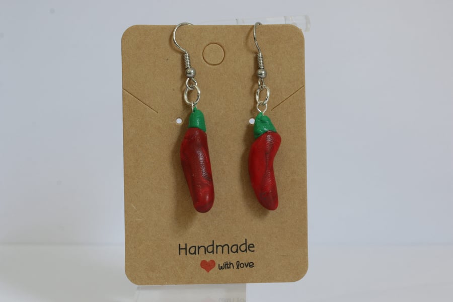 Handmade Red Chilli Pepper Dangle Earrings