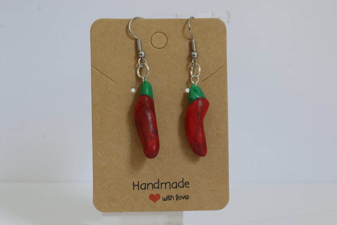 Handmade Red Chilli Pepper Dangle Earrings