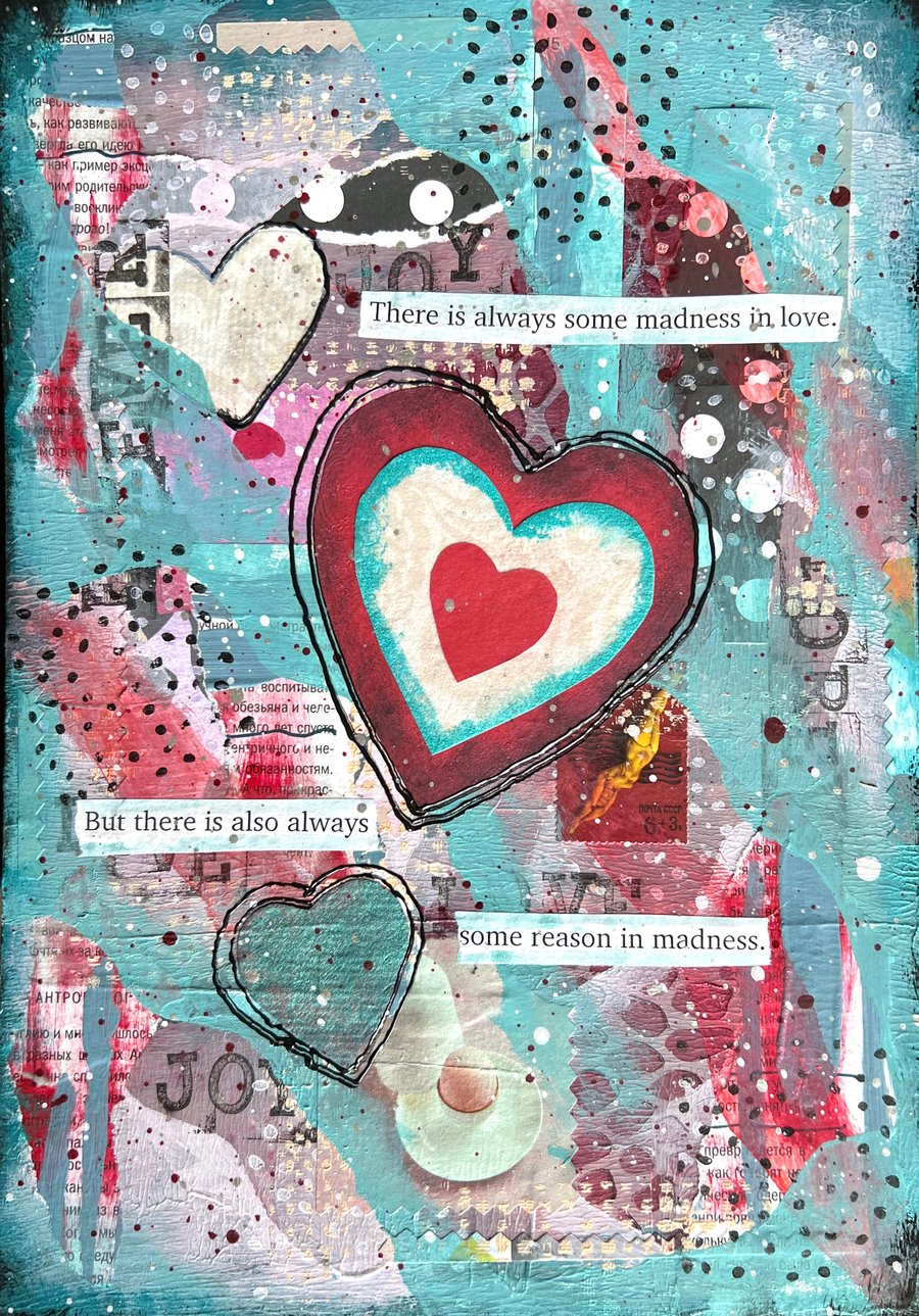 Acrylic Mixed Media Abstract collage painting - Madness in Love