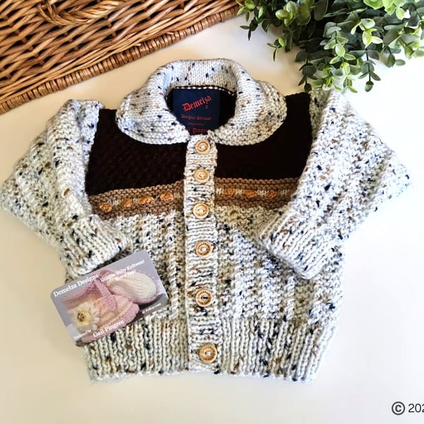 Designer Baby Boys Cardigan Hand Knitted Size 6-12 months size