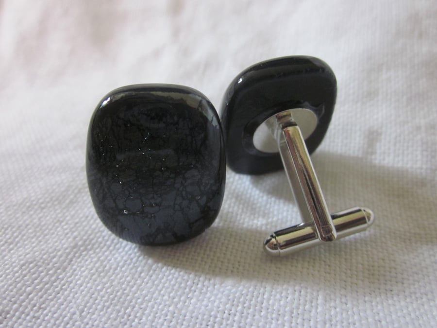 Handmade glass chunky cufflinks - Smooth as steel