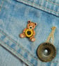 Sunflower Gift, Handmade Sunflower Tiny Bear Pin, Teddy Badge, Sunflower Brooch - Image 3