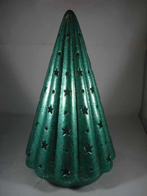 Ceramic Green Star Battery Light Xmas Christmas Tree Ornament Decoration.