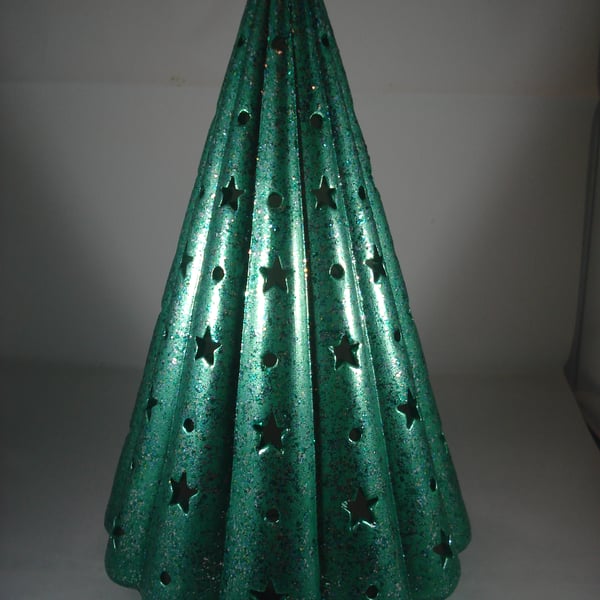 Ceramic Green Star Battery Light Xmas Christmas Tree Ornament Decoration.