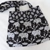 Clearance Sale now 5.00  Pleated Hand Bag Elephants in Black and White