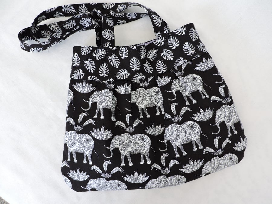 Clearance Sale now 5.00  Pleated Hand Bag Elephants in Black and White