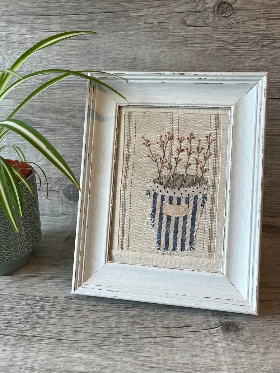 Hand Embroidered Framed Seedhead Picture