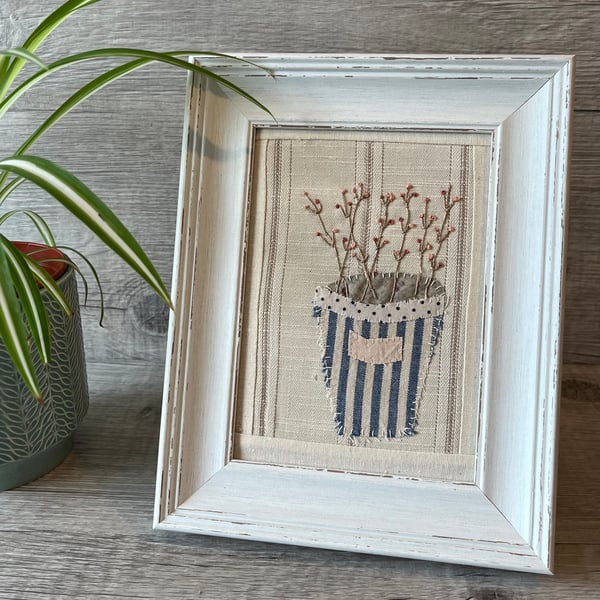 Hand Embroidered Framed Seedhead Picture