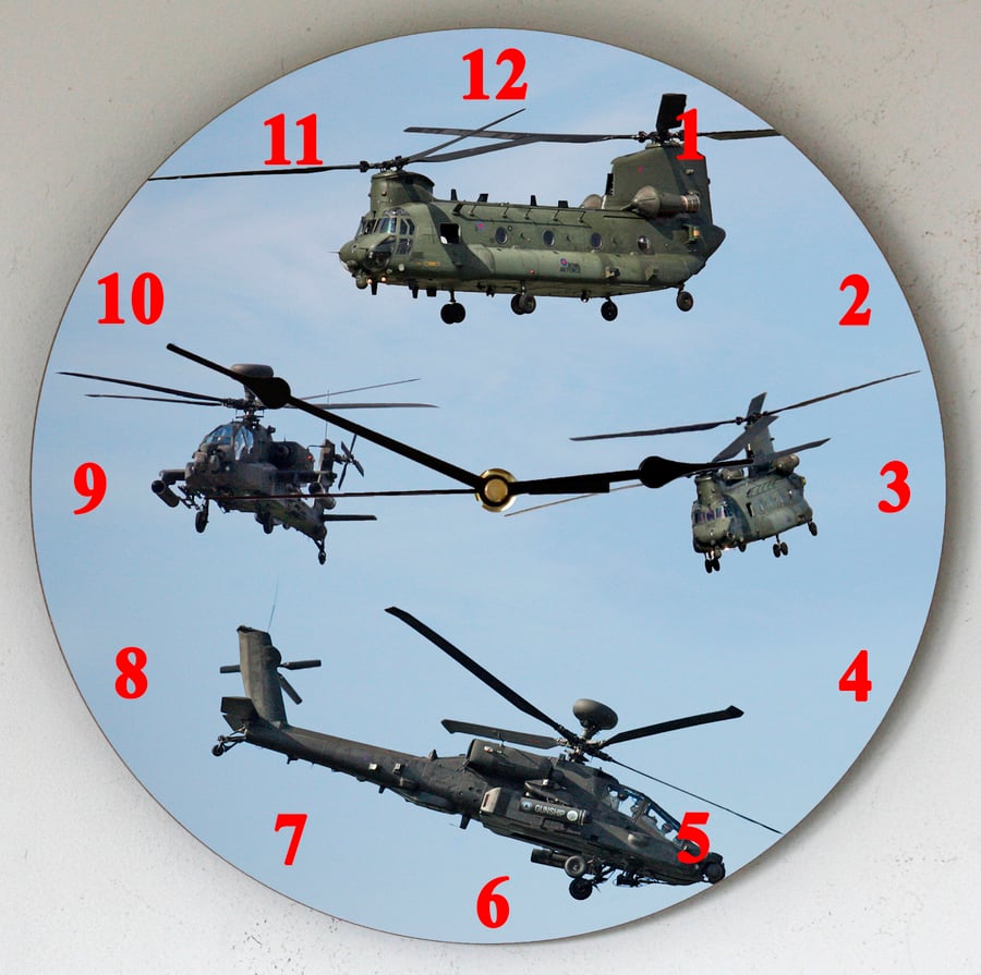 Helicopters large (28cm dia) wall clock sent Post Free