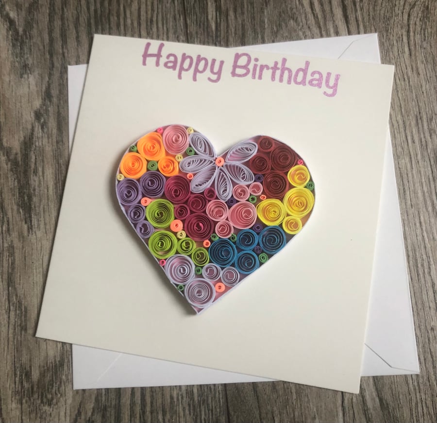 Stunning handmade quilled Heart Card