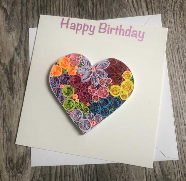 Stunning handmade quilled Heart Card
