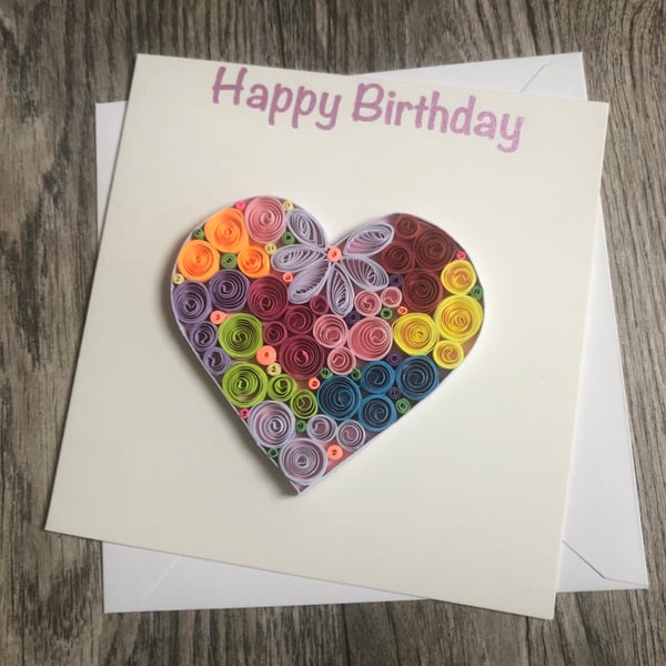 Stunning handmade quilled Heart Card