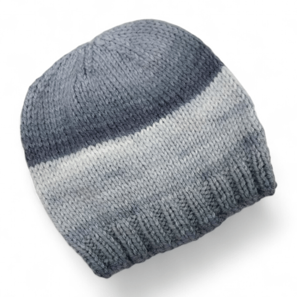 Hand Knitted Baby Hat 0-3 Months, Gender Neutral Beanie, grey ombre