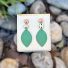 Sage Green Gold and Bronze Drop Polymer clay Earrings