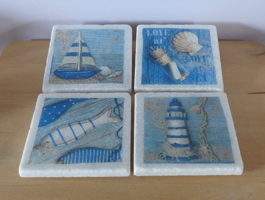 Set of 4 Marble Seaside Coasters