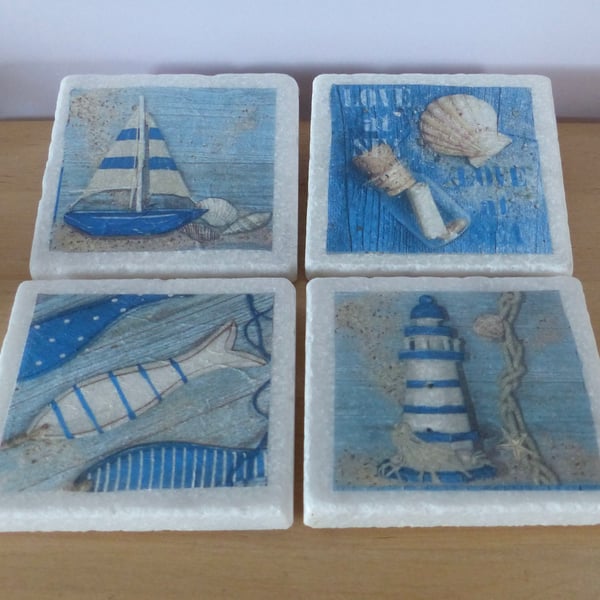 Set of 4 Marble Seaside Coasters