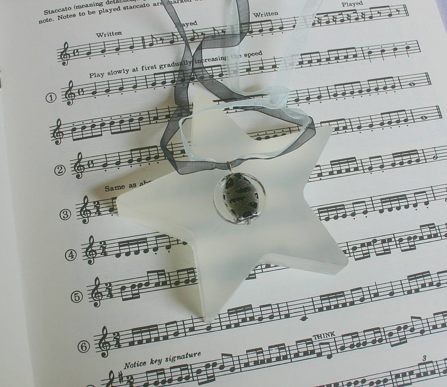 Sale 50% off. Glass pendant strung on white & black organza ribbon.