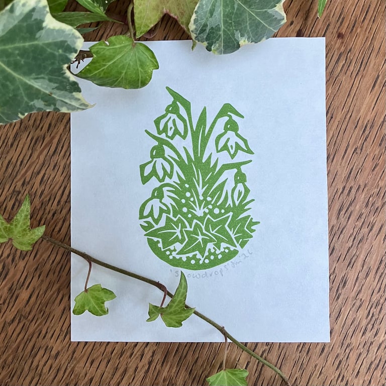 Snowdrops - Original Handprinted Lino Print