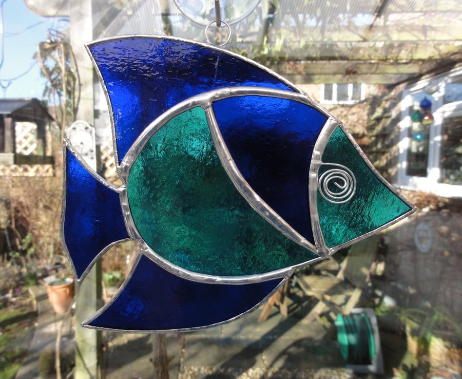Stained Glass Fish Suncatcher - Blue and Turquoise
