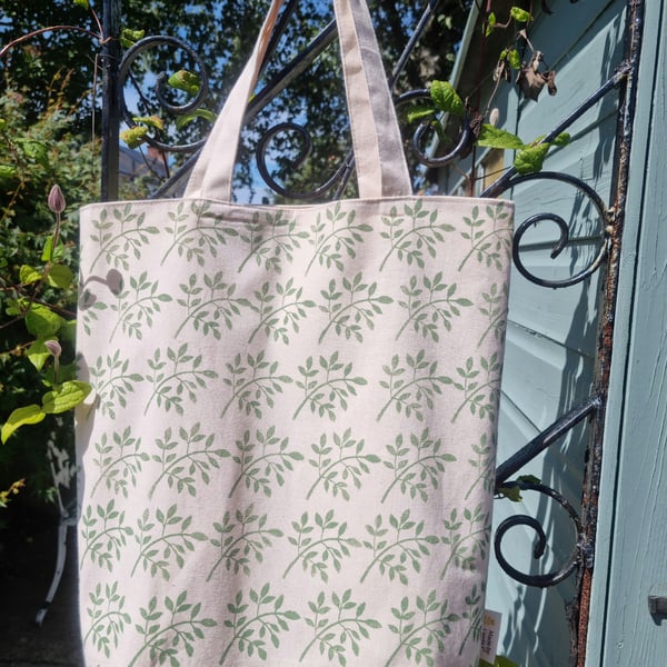 Hand Block Printed Cotton Tote Bag - Leaf Spray