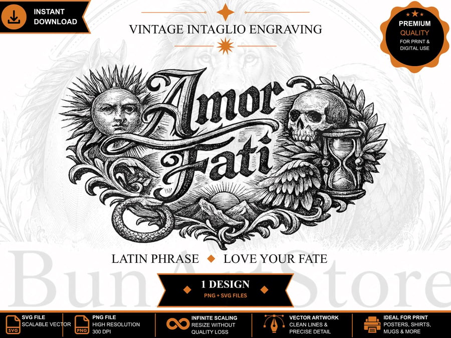 Amor Fati SVG Vintage Engraving Latin Quote (Digital Download)