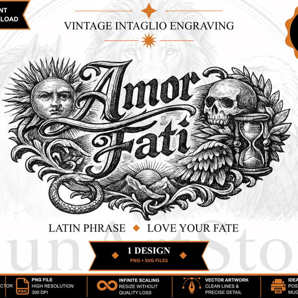 Amor Fati SVG Vintage Engraving Latin Quote (Digital Download)